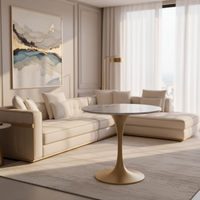 Table basse de luxe pour la maison, design chinois moderne, en dalle de pierre naturelle, avec cadre en acier inoxydable plaqué or, qualité commerciale