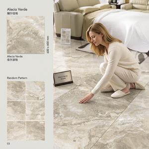 Azulejos de Porcelana Pulida Alecia Gris 600x600mm, Diseño de Mármol Gris, Acabado Brillante para Piso, 60x60cm - Product Image 2