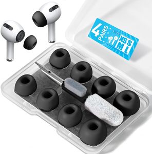 4 Pares de Puntas de Silicona para Air Pods Pro <span class=keywords><strong>3</strong></span>, <span class=keywords><strong>Caja</strong></span> de Almacenamiento, Lápiz de Limpieza, Capa de Relleno de Micropartículas de Espuma Ecológica Impermeable - Product Image 2