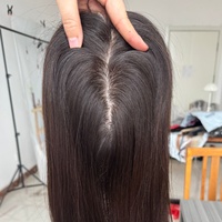 Topper en cheveux humains 100% Remy de qualité salon, à clipser, avec partie large 5.5x6.5 pouces, dessus en soie, 16 pouces, brun moyen balayage, pour calotte affinée, OEM