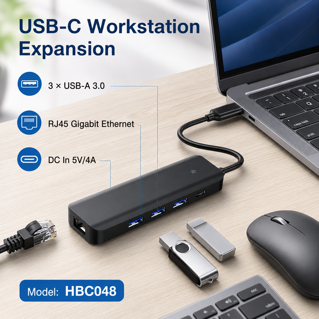 Wholesale 5 in 1 USB C Hub Gigabit Ethernet RTL8153B GL3510 Chip 1000Mbps RJ45 LAN to USB 3.0 Splitter Adapter for MacBook