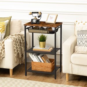 Three Tier Storage <b>Rack</b> With Mesh <b>Shelves</b> And Wooden Top For Living Room Or Office Use - Product Image 2
