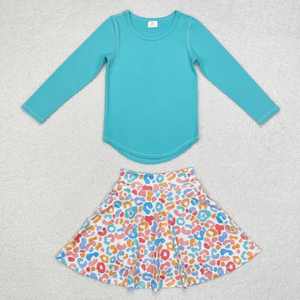 Ensembles de yoga pour enfants en gros : Hauts de couleur unie et jupes à imprimé léopard fleuri – Ensembles deux pièces pour filles - Product Image 4