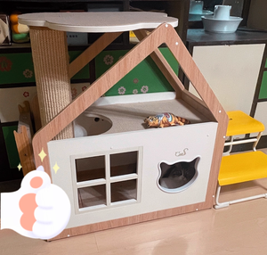 Villa pour chat en bois massif bicolore avec arbre à chat, lit pour chat et griffoir en sisal, maison pour chat en bois personnalisable - Product Image 4