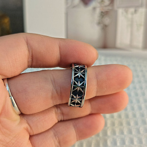 Men's <b>Titanium</b> Steel <b>Ring</b> Star Pattern Silver Color Punk Retro Style Gift Jewelry - Product Image 2