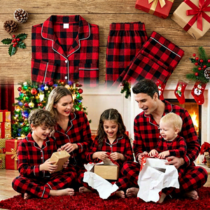 Pijamas a juego para la familia, con cuello vuelto, manga larga, de poliéster, a cuadros, para hombre, mujer y niño, novedad de Navidad 2026 - Product Image 2