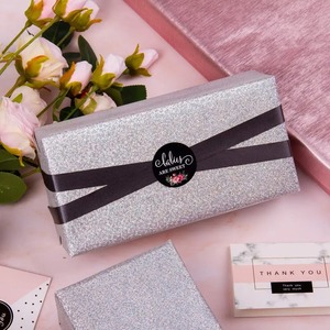 Ladies Are Sweet Glitter Eco-Friendly Recyclable Gift Box Set <b>Silver</b> Metallic Art <b>Paper</b> Black Ribbon Logo Label for Craft Use - Product Image 4