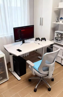 Cadre de bureau électrique réglable en hauteur avec éclairage LED, moteur simple, double colonne, réglable en hauteur et en profondeur, avec plateau de bureau
