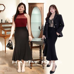 Elegante Falda de Cola de Pez de Cintura Alta para Mujer, Color Negro Sólido, Largo Medio, 8 Paneles, Microelasticidad, Fibra de Poliéster N8285 - Product Image 4