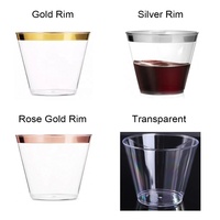 Gobelets en plastique jetables transparents résistants de 9 oz (250 ml) avec bord doré pour boissons froides, adaptés aux fêtes et aux mariages, paquet de 100