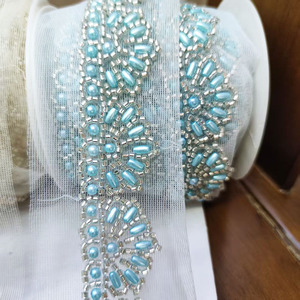 Perles florales faites à la main de 3 cm de large, dentelle rose et bleue, décoration de vêtement, style élégant - Product Image 5