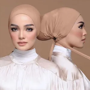 최신 탄성 묶여 단색 조절 누드 스카프 hijab 모자 헤드 Bonnets 스카프 이슬람 내부 hijab 여성