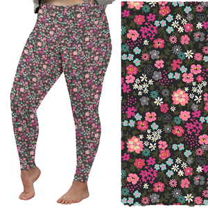 Wholesale Fashion New Women Ditsy Floral <b>Suede</b> Skinny High Waist Breathable Seamed Scrunch Polyester Printed Leggings - Product Image 1