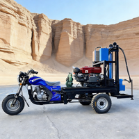 Foreuse rotative diesel montée sur tricycle pour puits d'eau, avec pompe à boue et moteur, profondeur max. 200 m, utilisation facile