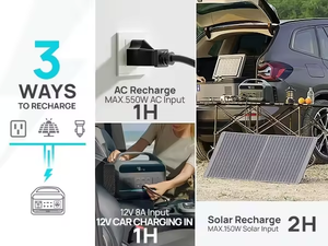 แหล่งจ่ายไฟสำรองฉุกเฉิน แบตเตอรี่สำรองสำหรับตั้งแคมป์กลางแจ้ง 600W สถานีไฟฟ้าพกพา - Product Image 3