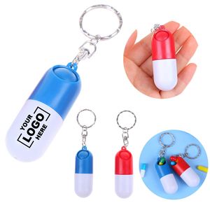 Custom Logo Mini Capsule Shaped Pill <b>Box</b> Keychain Portable Travel Medicine Organizer Plastic Pill Container with Seal - Product Image 1