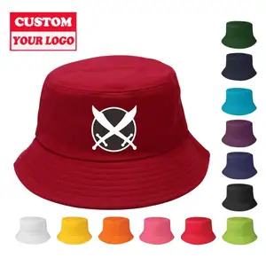 Cappello da pescatore di paglia da donna con Logo personalizzato per bambini in cotone bianco ricamato all'ingrosso a buon mercato di alta qualità
