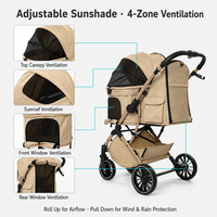 Poussette pliable pour animaux de compagnie avec poignée réversible, berceau intégré, capacité de charge de 15 kg, pneus EVA à 4 roues, suspension, capote, OEM ODM, poussette pour chien