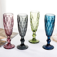 Vintage gaufrage losange pour Champagne verre gobelets 150ml coloré tige mariage flûte usine directe en vrac vente bleu verre gobelet