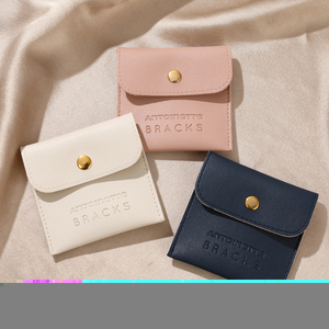 Elequeen Lightweight Ultra-<b>thin</b> Envelope-style PU Leather Jewelry Pouch Slim Mini Snap Button Bag for <b>Rings</b> Earrings Necklaces - Product Image 2