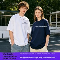 Kaos Oblong Lengan Pendek O-Neck Drop-shoulder Heavyweight Loose-fit Musim Panas Unisex Streetwear Grosir 320g Katun Murni Warna Solid