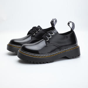 봄 여름 가죽 부츠 이중 스티치 3홀 캐주얼 플랫 슈즈 유니섹스 블랙 두꺼운 밑창 부츠 숏 여성용 - Product Image 6