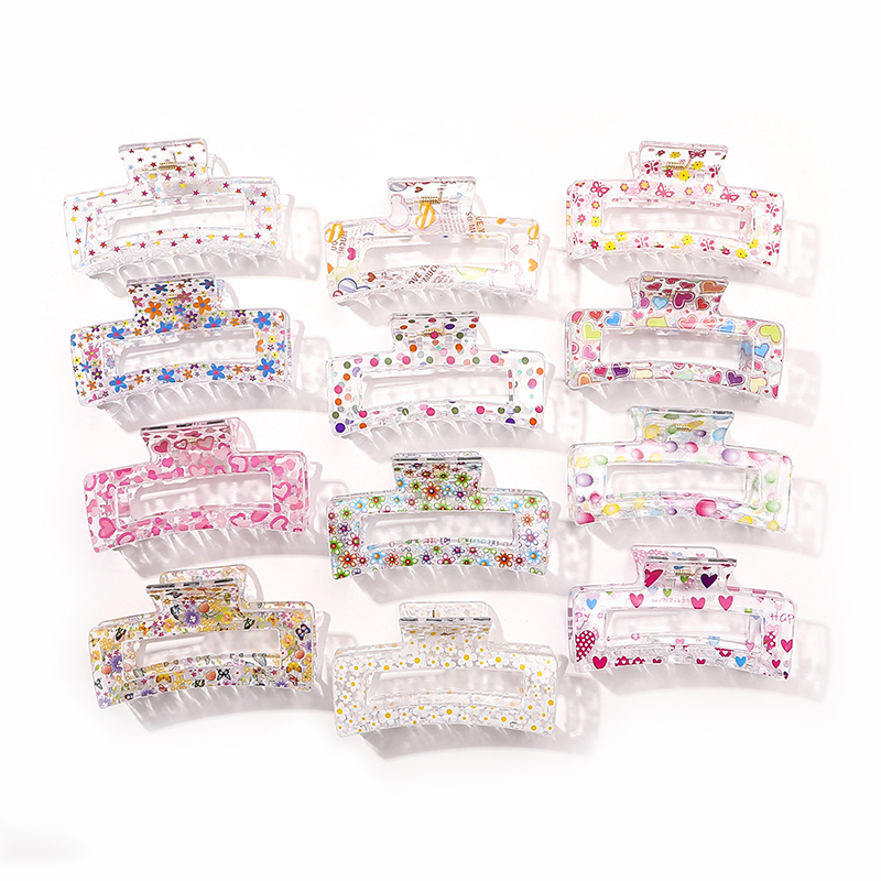 Ins/Лидер продаж, принт квадратный заколки для волос для женщин в горошек с цветочным рисунком акулы клип модные женские прозрачные женские аксессуары для волос