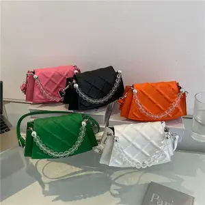 New Style Korean Simple Beliebte Frauen tasche Summer Fashion Chain Pearl Texture Kleine quadratische Tasche High Sense Diamond Lattice Bag