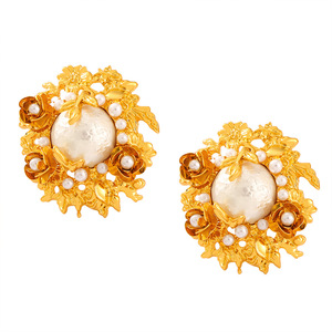 <span class=keywords><strong>Stile</strong></span> alla moda 18K oro placcato orecchini di perle barocche in rame motivi floreali orecchini da donna - Product Image 5
