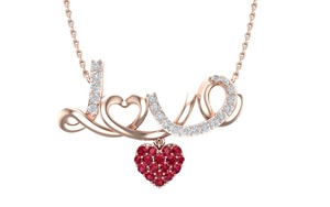 925 Sterling Silver Rose Gold Plated LOVE <b>Necklace</b> with <b>Ruby</b> Red Heart CZ Pendant Romantic Women's Fine Jewelry - Product Image 4