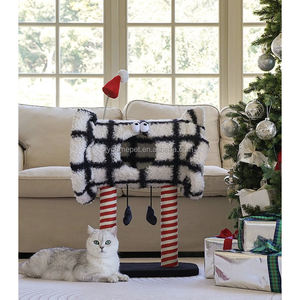 YOUME Arbre à chat zèbre multi-niveaux en bois, élégant et festif, structure interactive en contreplaqué, certifié ISO et BSCI - Product Image 1