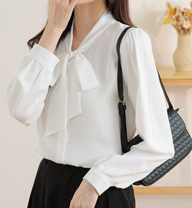 Blus Wanita Gaya Korea Musim Semi Musim Panas 2025, Lengan Panjang Longgar, Atasan Elegan, Bahan Bernapas, Kemeja Kantor, Blus Kasual - Product Image 1