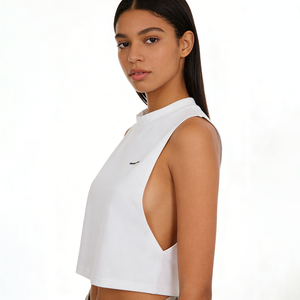 Débardeur court en coton tricoté écologique pour femme, sans manches, couleur unie, coupe décontractée ample avec petit logo - Product Image 2