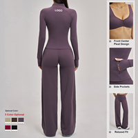 Ensemble de yoga pour femmes ODM, haut court à manches longues et pantalon large, séchage rapide, respirant, extensible, vêtements de sport pour la salle de sport