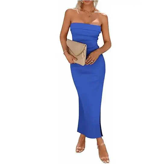Summer Women's Sexy Sleeveless Strapless Long Dress Y2K Fashion Slim Solid Color Bodycon Female Dresses Party Club Outfits