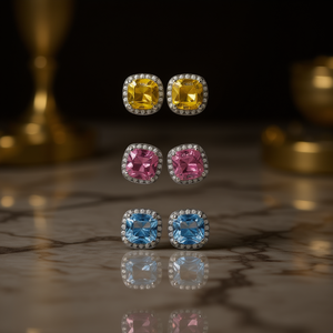 Orecchini a Perno E3714 con Cristallo Blu, Incastonatura Geometrica, Gioielli Classici da Donna - Product Image 2