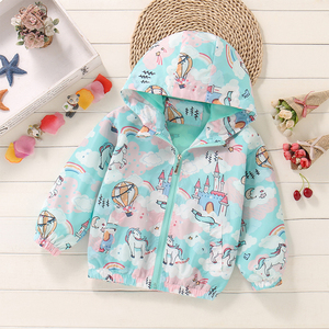 Giacca a vento corta da bambina con cappuccio e zip, stile western, sottile, primaverile/autunnale, con motivo a cartoni animati, morbida e rivestita - Product Image 6