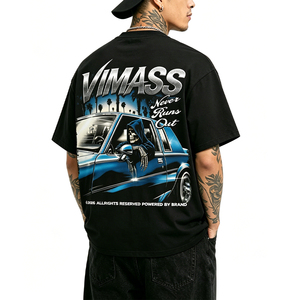 T-shirt Vintage con Stampa di Palme della West Coast e Scheletro di Conducente, Caratteri Metallici, Vestibilità Larga, Stile Hip Hop Casual - Product Image 3