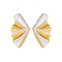 Angin Lembut, Warna Kontras Putih Keemasan, Tekstur Berbentuk Kipas Tiga Dimensi, Anting Daun Ginkgo, Anting Mewah Ringan