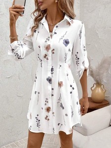 Abito chemisier da donna vintage estivo 2026 con stampa floreale, vestibilità slim, linea ad A e <span class=keywords><strong>maniche</strong></span> a campana a manica lunga - Product Image 1