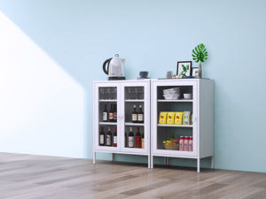 Armadio Moderno in Metallo con Ante in Vetro, Popolare Arredo per Casa e Hotel, per Soggiorno e Camera da Letto, Elegante Vetrina in Acciaio - Product Image 3