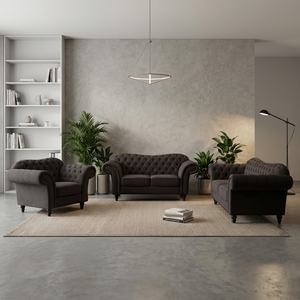 Juego de Sofás de Terciopelo Ecológico Hecho a Mano, Diseño Europeo Moderno, Duradero y Cómodo, Respaldo Acolchado, Brazos Acolchados, para Sala de Estar - Product Image 1