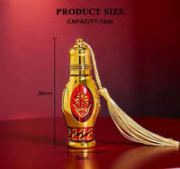 Flacon d'Attar Arabe Plaqué Or 12 ml avec Bille Roulante à Pompon, Contenant Décoratif pour Huile Essentielle, Idéal pour Parfum Oud