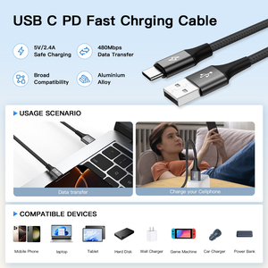 Uniean Bán Buôn 2M 3M 5V 2A USB A Để C Truyền Dữ Liệu Cáp 2.0 Loại C USB Nhanh Chóng Sạc Cáp Dữ Liệu Cáp Cho Điện Thoại Di Động - Product Image 2