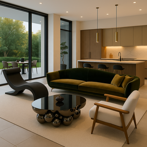 Sillón Individual de Cuero Moderno y Lujoso, Cómodo, con Estructura de Madera Maciza, Conjunto de Sofás de Tela para Sala de Estar - Product Image 1