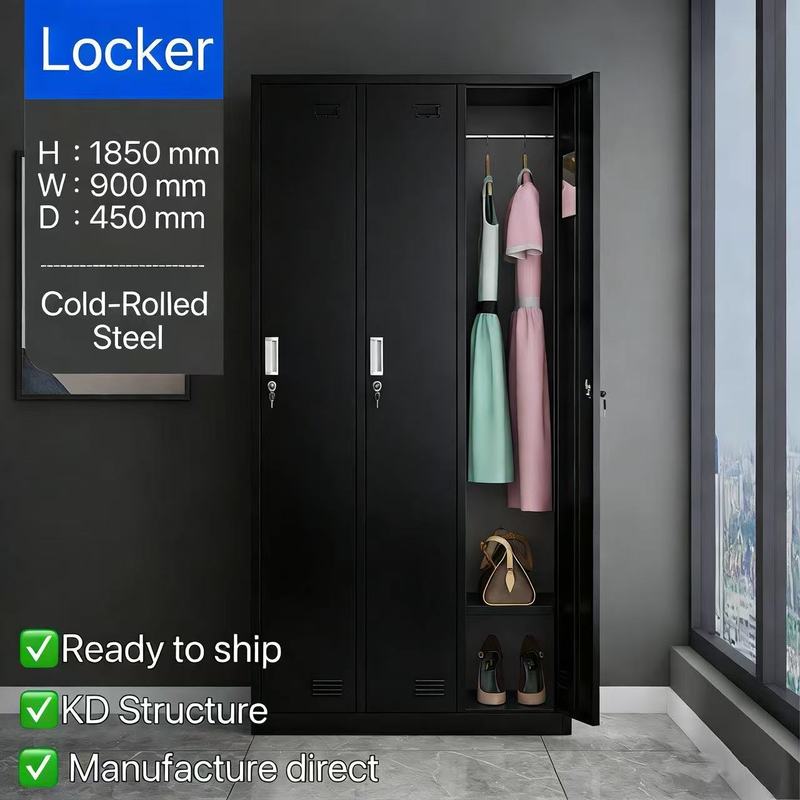 CAYD 3 Door Black Steel Locker