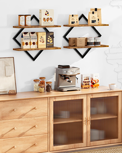 Country Brown Juego de estantes flotantes de 2 niveles 2 estantes colgantes montados en la pared para sala de estar Dormitorio <span class=keywords><strong>Cocina</strong></span> Oficina o estudio - Product Image 3