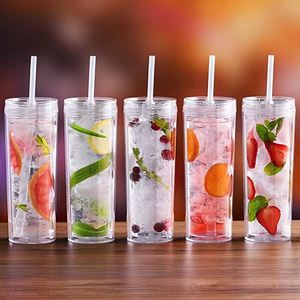 Gobelet isotherme léger et facile à transporter en acrylique double paroi de 16 oz avec poignée et paille pour l'école, le campus et le dortoir - Product Image 1