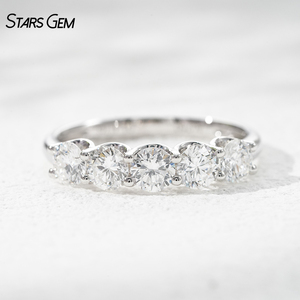 Anillo Clásico Starsgem con Cinco Diamantes Brillantes Cultivados en Laboratorio de 1.42ct, Corte Brillante DEF VS, Oro Sólido de 18K, 2.3g, Unisex, Aniversario - Product Image 5