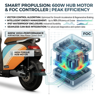 Scooter électrique haute performance pour adultes, 2 places, 600W, batterie LiMn2O4 60V24Ah, cyclomoteur électrique